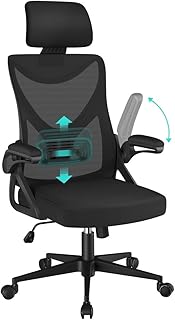 Yaheetech Chaise de Bureau Ergonomique à Haut Dossier avec Accoudoirs Relevables Appui-tête et Support Lombaire Ajustable Fauteuil avec Hauteur Réglable 9,5 cm Épaisseur de l'Assise Charge 136kg Noir