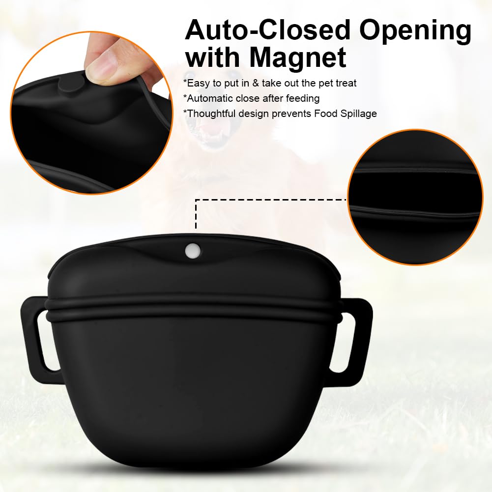 Aomig 3 sacchetti per cane con chiusura a scatto, per addestramento in silicone, colore nero