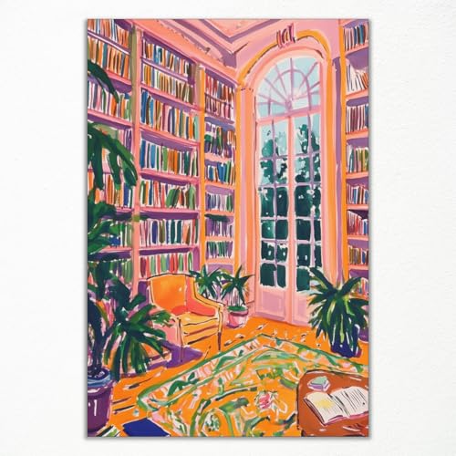 Image of Yaasilinage Henri Matisse Canvas Wall Art, Classic Pink Library Poster for Room Aesthetic, Retro Reading Book Wall Art, Bookish Literary Artwork, Famous Art Prints for Booknook 12x16in Unframed