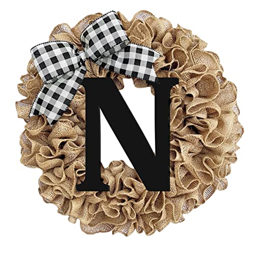 Guirnalda creativa de 26 letras para puerta delantera con lazo para puerta delantera, temporada de primavera, decoración de Navidad (N, talla única)