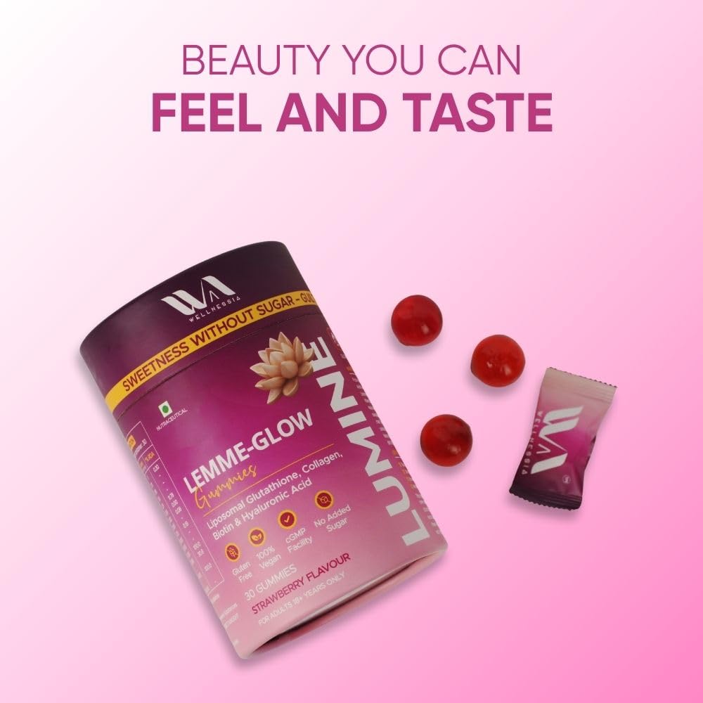 Lemme Glow Gummies | Liposomal Glutathione, Vegan Collagen, Biotin & Hyaluronic Acid | Beauty Nutrition for Radiant Skin | For Men & Women | Strawberry Flavour | 30 Veg Gummies — Amazon image 2