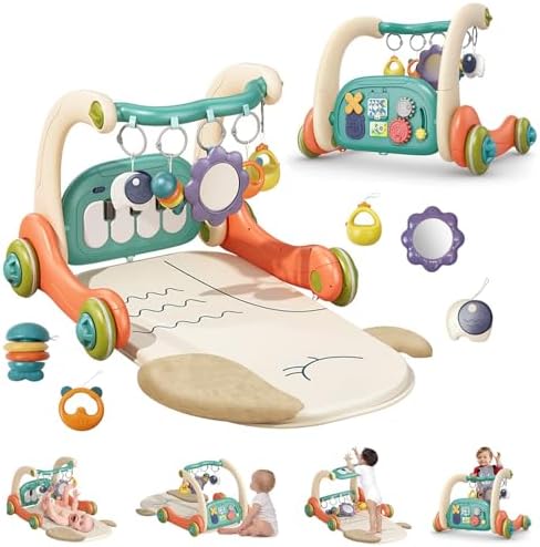 Baby Play Gym with Height Adjustment, Kick & Play Piano Mat with ...