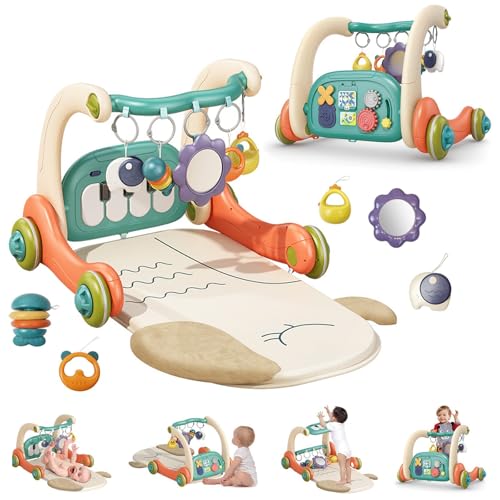 Yoyoom Baby Play Gym with Height Adjustment, Kick & Play Piano Mat with Music and Light, Tummy Time Mat with 5 Detachable Sensory Toys for Newborns to Toddlers (0–14M+)
