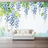 Carta Da Parati Pittura A Inchiostro Giapponese Viticci Di Glicine Blu 3D Fotomurale – Design Moderno In Tessuto Non Tessuto Per Soggiorno Camera Da Letto Cucina – Murale 200 X 140 Cm