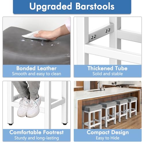 Image of Raynesys Counter Height Bar Stools Set of 3, 24 Inch Barstools for Kitchen Island Counter, Bonded Leather Kitchen Stools with Thick Saddle Seats & Heavy Duty Metal Base, Easy Assembly, Gray /White