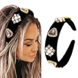 Black Baroque Headbands Pearl Rhinestones Wide Headband Velvet Jeweled Hair accessories for Women (Elegant)