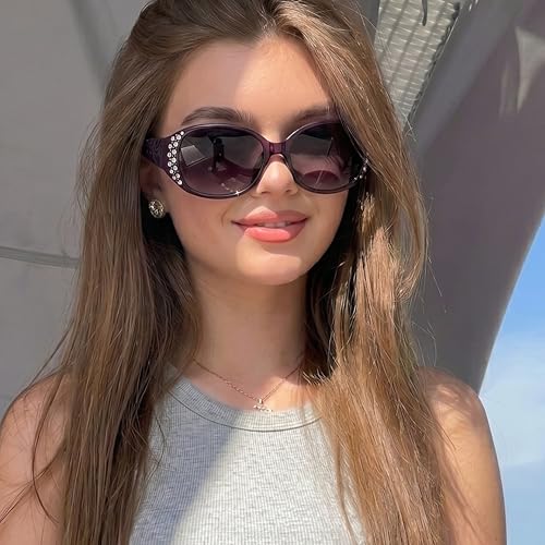 Image of LVIOE Polarized Sunglasses for Women Rhinestone Design Wrap Around Shades