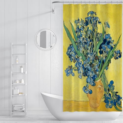 Rideau de douche iris jaune 180x180cm étanche avec crochets - 4