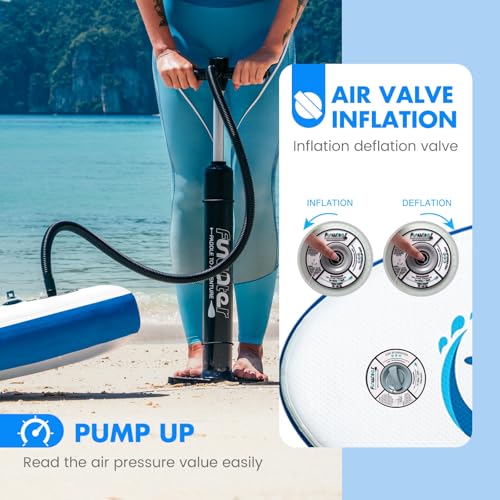 FunWater Stand Up Paddle Board 335x82x15cm Ultra-Light Inflatable Paddleboard with Accessories, Three Fins, Adjustable Paddle, Pump, Backpack, Leash, Waterproof Phone Bag - Image 6