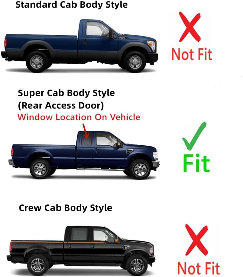 Privacy Movable Passenger Right Side Rear Access Door Quarter Glass Quarter Window Compatible with Ford F250 F350 F650 F750 F450 F550 Pickup 2 Door Super Cab 2000-2016 Models