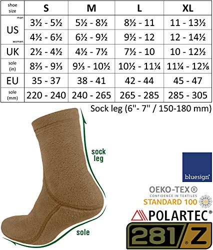 281Z Outdoor Warm 6 Inch Liners Boot Socks - Military Tactical Hiking Sport - Polartec Fleece Winter Socks (Large, Coyote Brown) #TOP6
