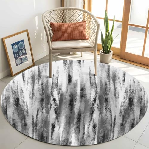 Round Rugs 3.3ft, Black Grey Vintage Living Room Rug Non