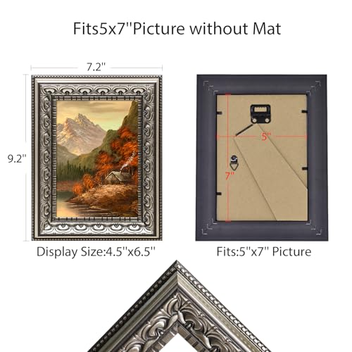 Image of 5x7 Vintage Picture Frames, Antique Frames,Ornate Picture Frames for Wall Decor,4 Pack Silver Frames,Silver