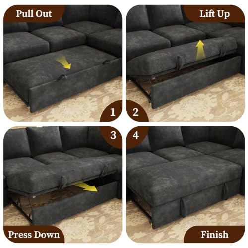 Image of 83.5 inch Chenille Sectional Sleeper Sofa Pull Out Couch with Storage Dark Gray | 5 Seat Comfy Couches for Living Room, Apartments, or Guest Spaces; Sectionals Modular Sofa Design, Comfortable Seating.
