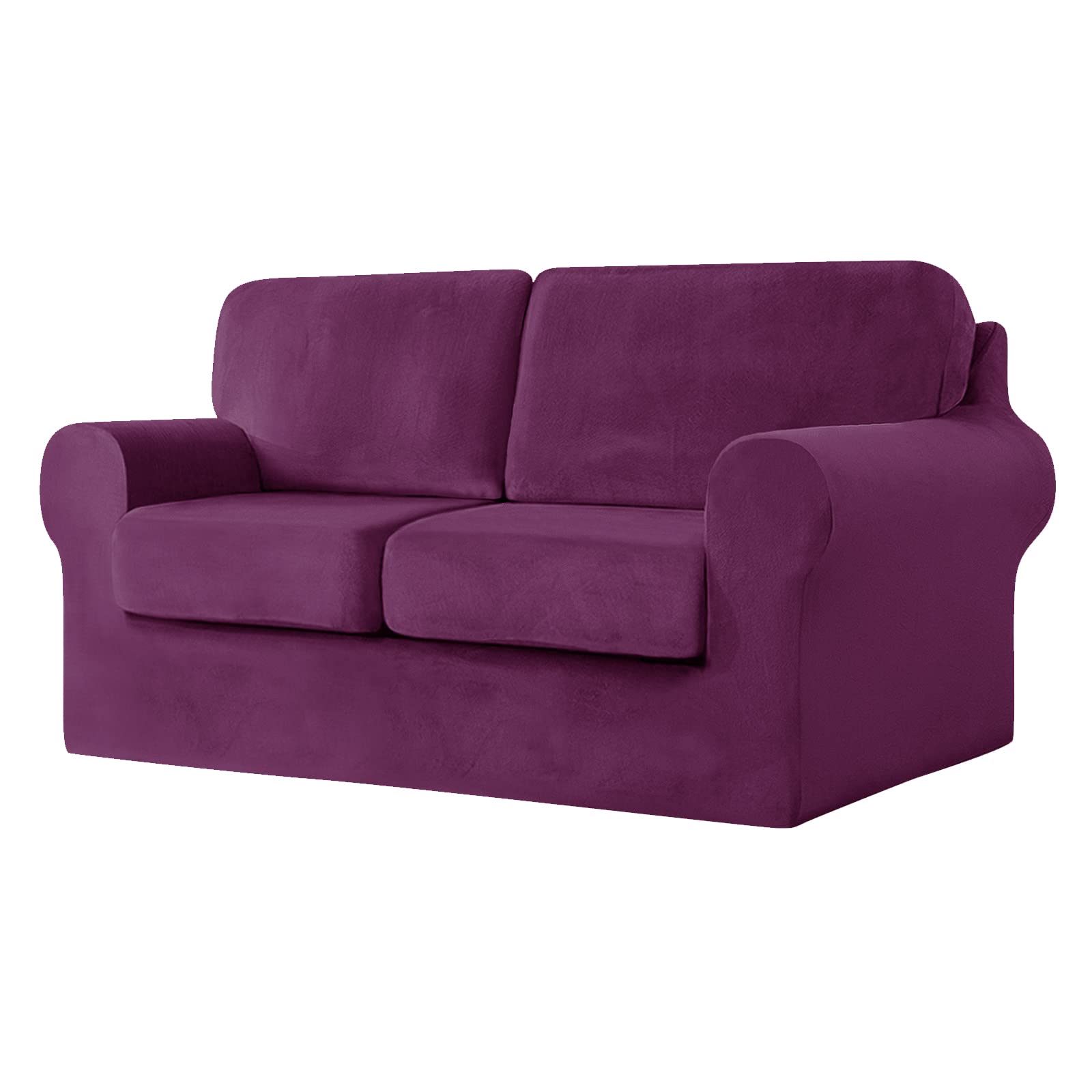 SYLC Sofa Cover with Separate Seat Cushions and Backrests Stretch Velvet Sofa Slipcover Couch Covers Furniture Protector Split Combined (Purple,Large 2 Seat Set 5 PCS)