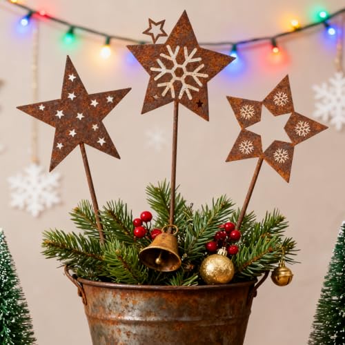Gartenstecker Weihnachten Aus Metall Rost – 3er Set Stern...