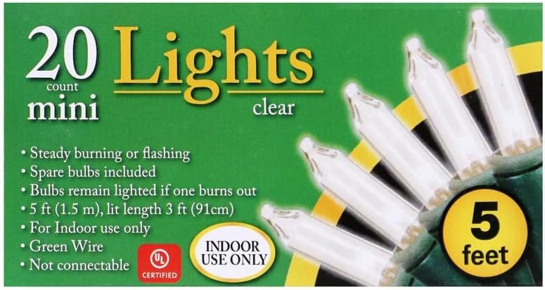 20-Count Clear Christmas Mini Lights 5 ft Green Wire Strand