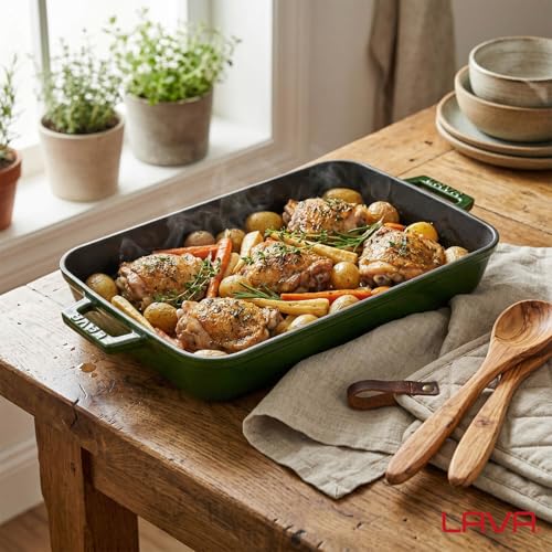 Serie Lava Premium - Gußrost und Backblech, rechteckig, 26x40 cm, Majolic Green – Ansicht 2