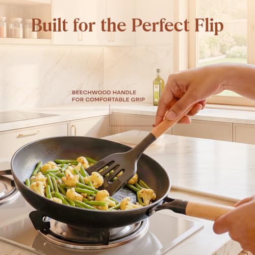 Image of CUMIN CO. Silicone Turner | Non Toxic Heat Resistant Spatula for Cooking and Baking | BPA Free, SGS Certified | Upto 230C | Cookware Friendly |