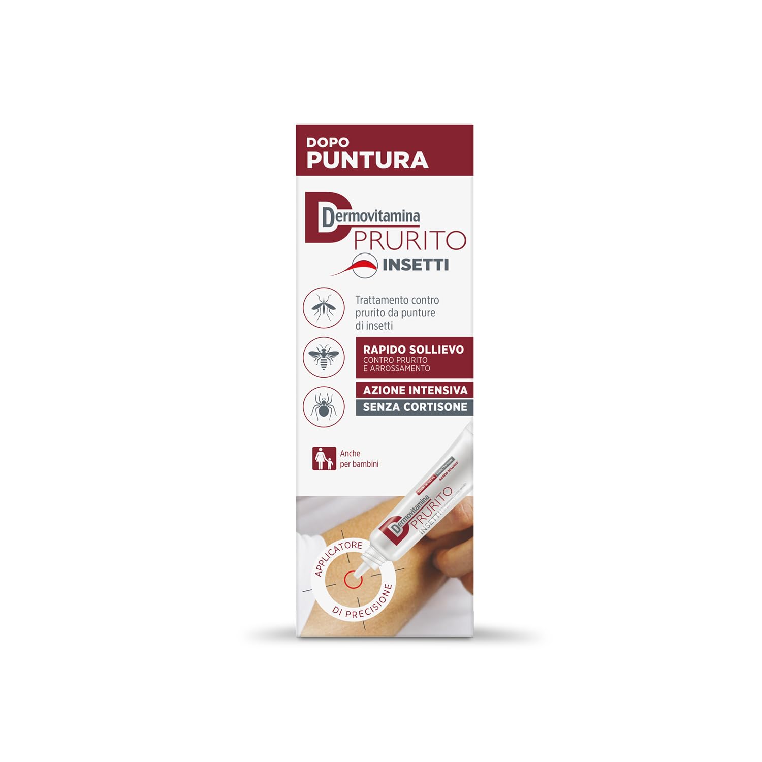 Dermovitamina Prurito Insetti - Trattamento contro Prurito da Punture - Dopo Puntura Zanzare, Tafani, Api, Vespe - Antizanzare Bambini - Rapido Sollievo - Senza Cortisone - Dopopuntura Zanzare - 15ml