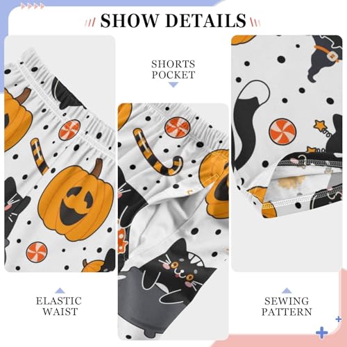 Black Cat Evil Pumpkin Boys Long Pants Soft Trousers Elastic Waist Kids Lounge Bottoms with Pockets S-XL4