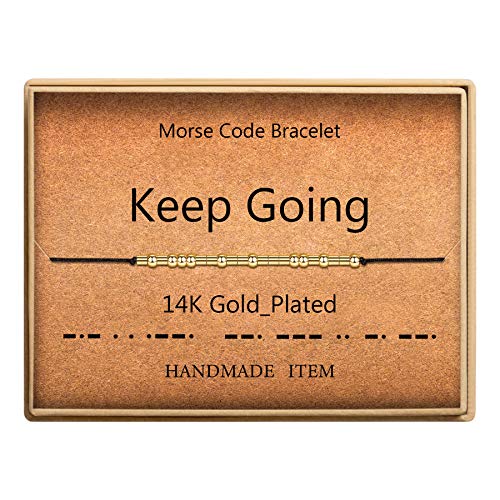 SANNYRA Morse Code Bracelet 14k Gold Plated Beads on Silk Cord Secret Message Keep Going Bracelet Gift Jewelry for Her