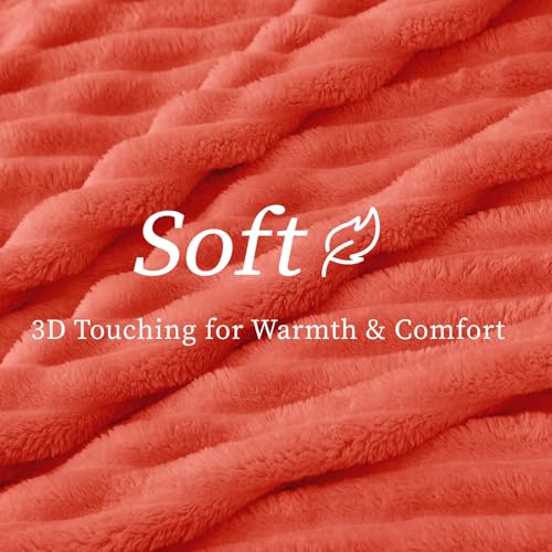 Image of BEDELITE Ribbed Fleece Throw Blanket for Couch, Coral Red, 50 inchx60 inch | Ultra-Soft Plush Fleece, Warm Yet Lightweight, Ribbed Texture, Home Decor, Machine Washable, Giftable, All-Season Use
