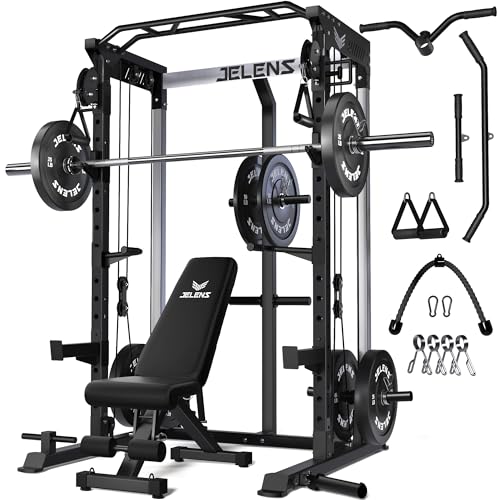 Image of JELENS C21 Power Cage, 2000LBS Multi-Function Power Rack with Independent Dual Pulley System, All-in-One Squat Rack for Cable Crossover, Home Gym Workout Machine