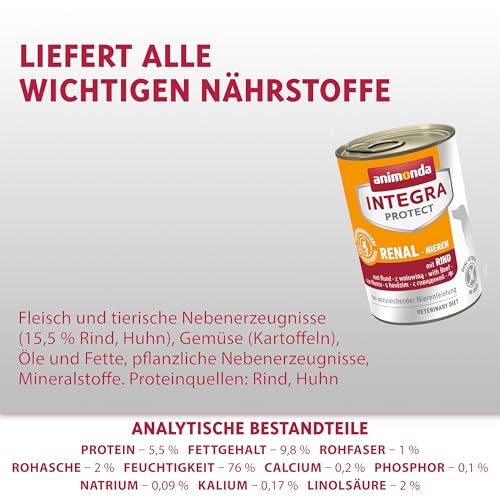 animonda INTEGRA PROTECT Renal mit Rind (6 x 400 g), Hunde Nierenfutter bei chronischer Niereninsuffizienz, eiweißreduziertes Diät Hundefutter, Nassfutter für Hunde ohne Getreide