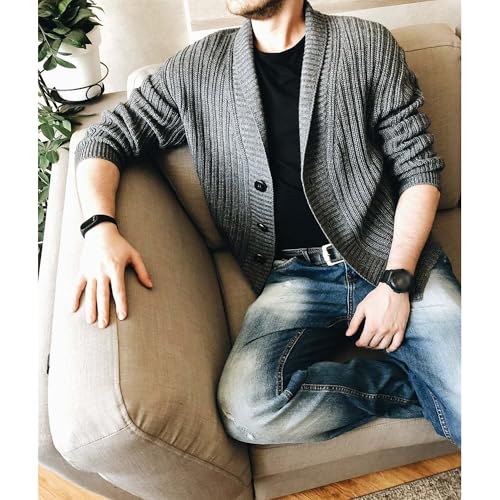 Men Shawl Collar Color Block Cardigan Sweaters Shawl Collar Long Sleeve Cardigan Knit Cardigans Sweater for Men2