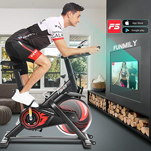 FUNMILY Exercise Bikes Stationary with APP Connection, 40 lb Flywheel Indoor Cycling Bike, Adjustable Resistance, Silent Belt Drive, LCD Monitor