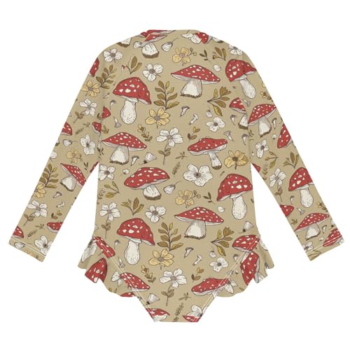 CaTaKu Girls One Piece Swimsuit Amanita Mushroom Toddler Bathing Suit Long Sleeve UPF 50+ Rash Guard Swimwear 3-12Y2
