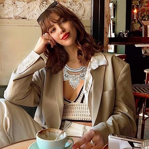 Nabroj Silver Necklace For Women - Chunky Rhinestone Bib Statement Necklace Boho Tribal Jewelry Gift For Women - Costume Jewelry For Women-Hl35 Silver #TOP1