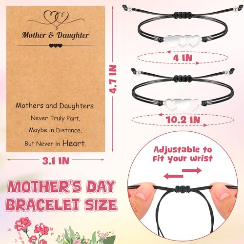 Image of EOBOH Mother's Day Gift Bracelets, Mother's Day Bracelets Adjustable Hearts Mother Daughter with Card, Love Mothers Day Gifts for Grandma Daughter Accessories