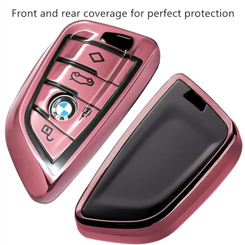 Image of Creativity For BMW X5 Key Fob Cover accessories (Pink Key Case) | Advanced soft TPU key box is compatible with F30 F45 F55 G20 G30 X1 X3 X4 X5 X6 X7 3 5 6 7 8 M5 M6 GT series smart key