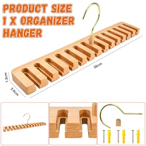 Gürtelhalter aus Holz, STCRERAG Gürtelhalter mit 14 Stück Schlitzen Gürtelaufhänger Holz Gürtelhalter Kleiderschrank Gürtelhalter Dauerhaft Krawattenhalter Holzfarbe Kleiderbügel für Gürtel Schals
