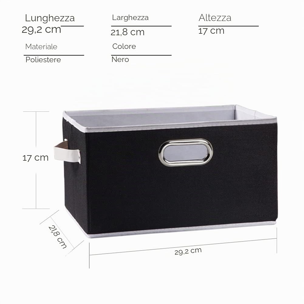 Prandom Contenitori pieghevoli per armadio Cubi portaoggetti in tessuto con manici in pelle/metallo per mensole Camera da letto Soggiorno Nero (29x21x17cm) [3 Pezzi]