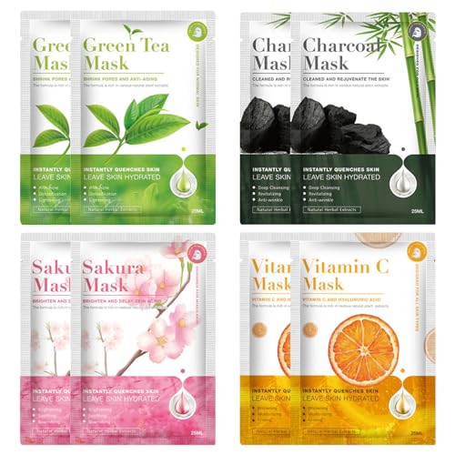 8 Pcs Sheet Face Masks, Pure Natural Plant Extracts, Hydrating Moisturizing Deep Cleansing Pores Brightening Anti-Aging, Multi-Pack Daily Care Masks for All Skin Types Face Masks Skincare Set 8 Pcs Sheet Face Masks, Pure Natural Plant Extracts, Hydrating Moisturizing Deep Cleansing Pores Brightening Anti-Aging, Multi-Pack Daily Care Masks for All Skin Types Face Masks Skincare Set