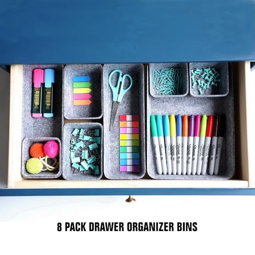 Image of Welaxy Desk Drawer organizers tray Felt storage bins aesthetics room decor for home office dorm closet decluttering minimalist lifestyle (Gray)