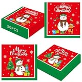 50 Pcs Merry Christmas Napkins - 13 Inch Disposable Christmas Napkins Paper, Snowman Xmas Cocktail Napkin Dinnerware Set for Xmas Party Decorations Tableware Supplies Table Decor Favors