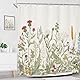 Riyidecor Wildflower botanischer Duschvorhang für Badezimmer, Dekoration, 183x183 cm, Florale Blumenpflanze, Kräuter, Salbeigrüne Blätter, dekoratives Bad-Set, wasserdicht, 12 Stück Haken