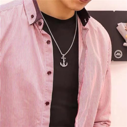 Anchor Necklace for Men,Vintage Pirate Necklace,Gothic Stainless Steel Pendant,Punk Anchor Chain Jewelry for Women3