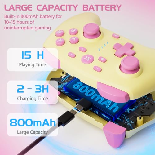 Image of Wireless Switch Controller for Switch /Switch 2 /OLED /Lite /PC, Wireless Switch Pro Controllers with 2.4G Dongle, Hall Effect Joysticks & Hall Triggers, Dual Rumble, Turbo & 2 Macro Back Buttons(Yellow)