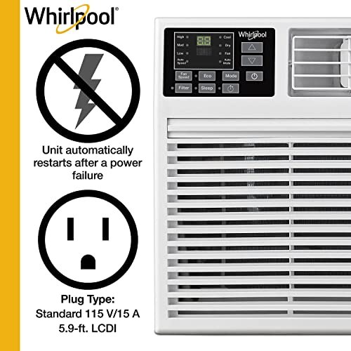 Image of Whirlpool 8,000 BTU 115V Through-the-Wall Air Conditioner & Dehumidifier with Remote Control, Wall AC Unit for Apartment, Living Room & Small /Medium Rooms up to 350 Square Feet in White