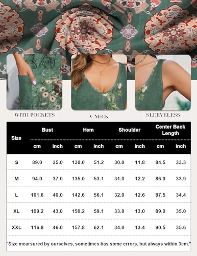 HOTOUCH Sommerkleid Damen V-Ausschnitt Ärmellos Blumenkleid Knielang Strandkleid Leicht Kurz Kleid mit Taschen Freizeitkleid Lässig Casual Boho Minikleid Schwarz M 6