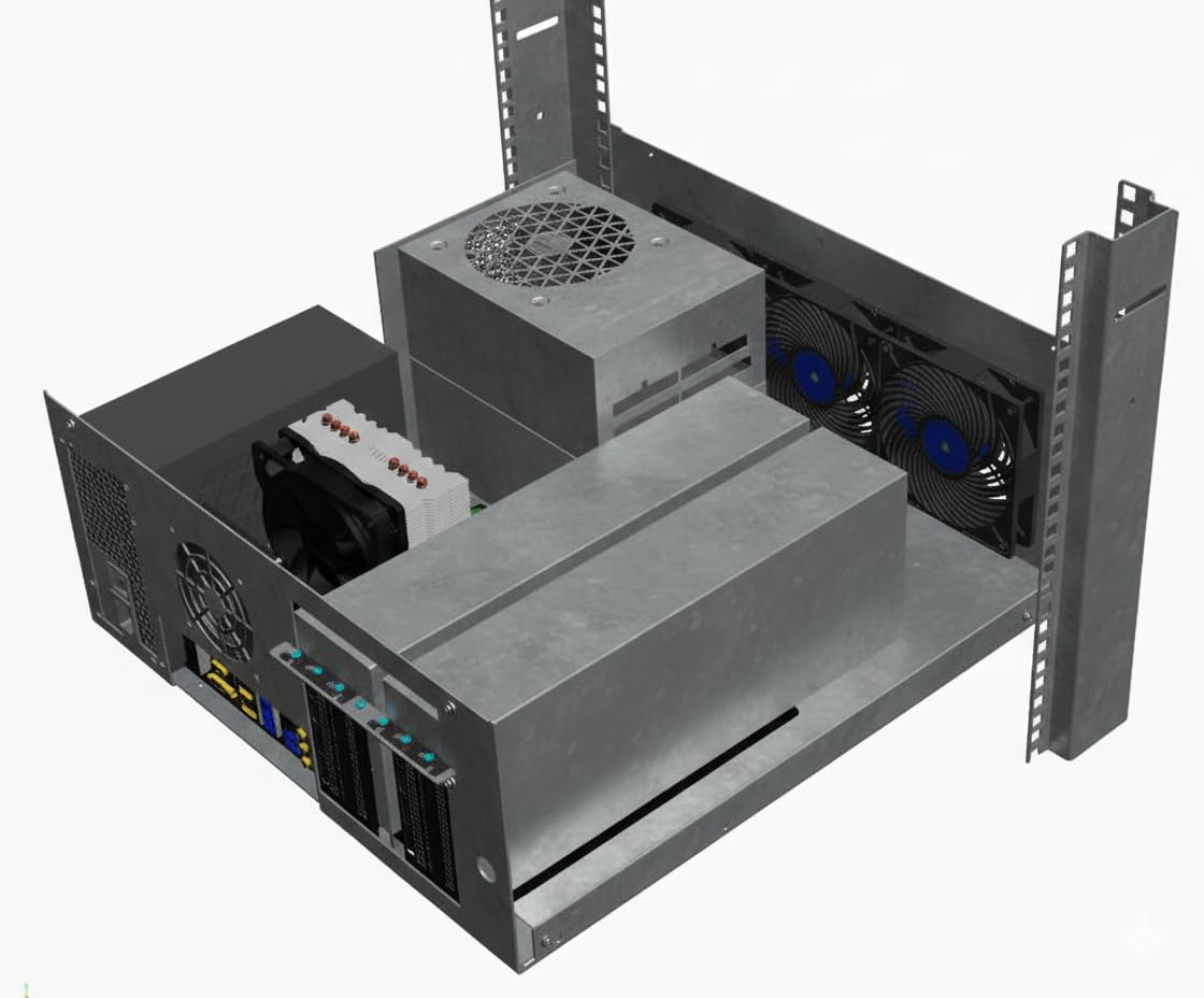 R-CASE 10 ATX RAW RACK 19 pollici, misura 4U, 7 PCI-E, 3x PSU ATX