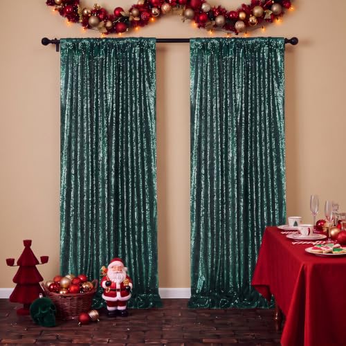 Image of Green Sequin Backdrop Curtains,6 Panels 2FTx8FT Curtain Backdrop for Party | Sequin Fabric Glitter Party Backdrop Shimmer Party Decorations for Christmas Wedding Birthday Anniversary Photo Booth Decor