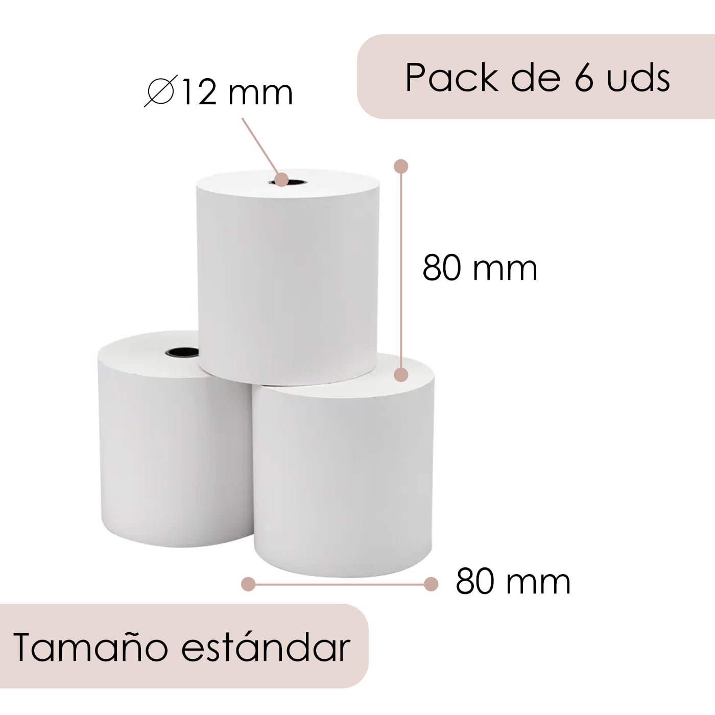 MERCURY TEXTIL - Rollo de Papel Térmico de 80x80x12mm Sin Bisphenol A, para Impresora Térmica, Rollos de Papel de Ticket, Caja Registradora, Recibos,Básculas (6 Rollos)