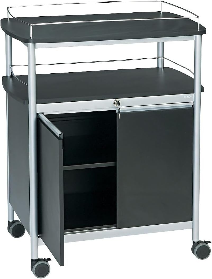 Safco Mobile Beverage Cart, 75 lbs. Capacity, Contemporary Design, Swivel Wheels, Black