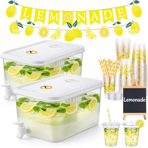 155 Pcs Lemonade Stand Supplies include 2 Pack 3.4 Gallon